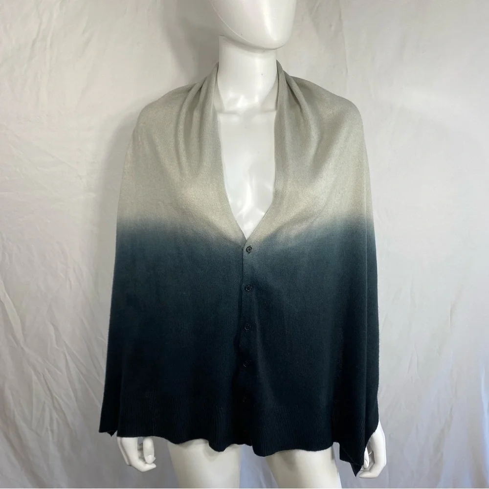 Navy Blue to Light Gray Ombre Versatile Scarf & Button Wrap
